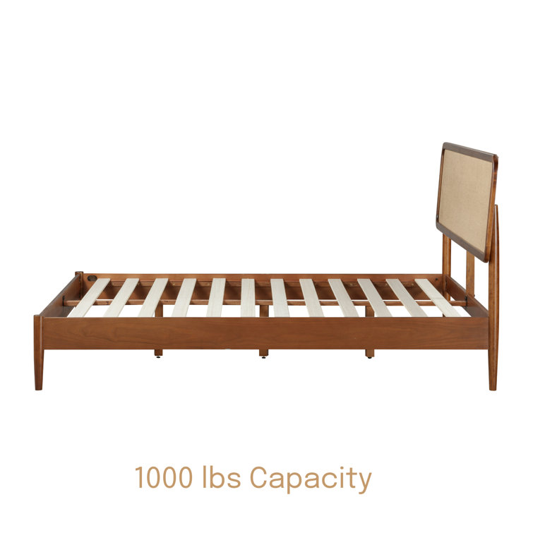 Queen Dark Walnut Wood Bed Frame with Headboard and Slats