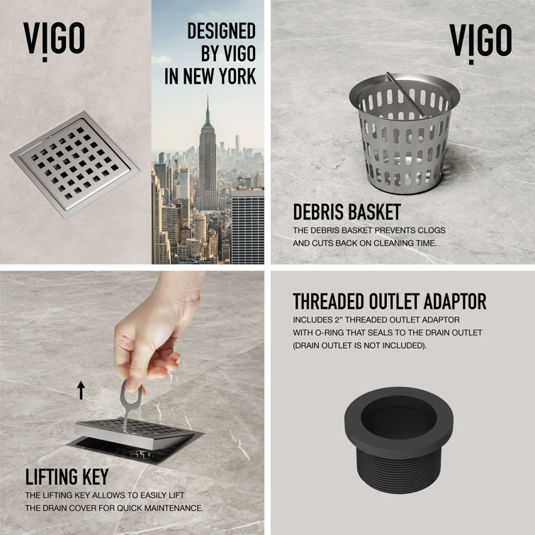 VIGO Elan Brushed Nickel Square Shower Drain
