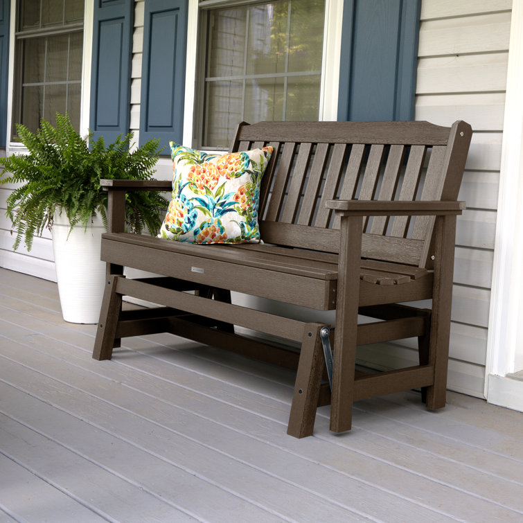 Weathered Acorn Poly Lumber Outdoor Glider Bench