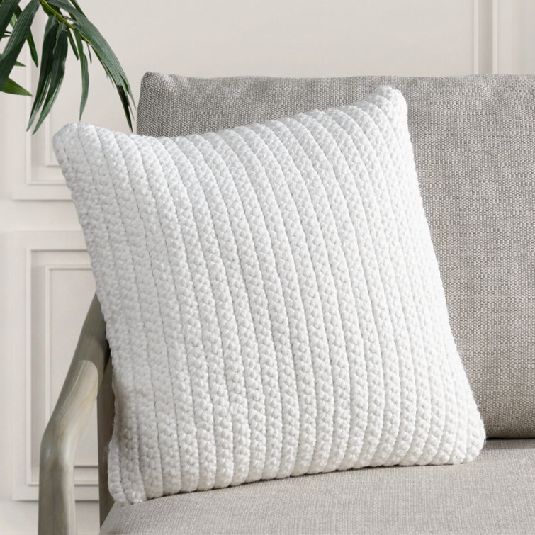 Henri White Braided Polyester Outdoor Pillow, 22" Square