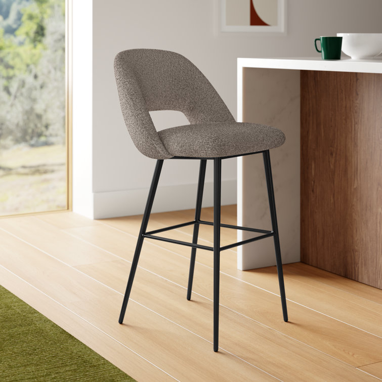 Gray Upholstered Low Back Bar Stools with Metal Legs, Set of 2