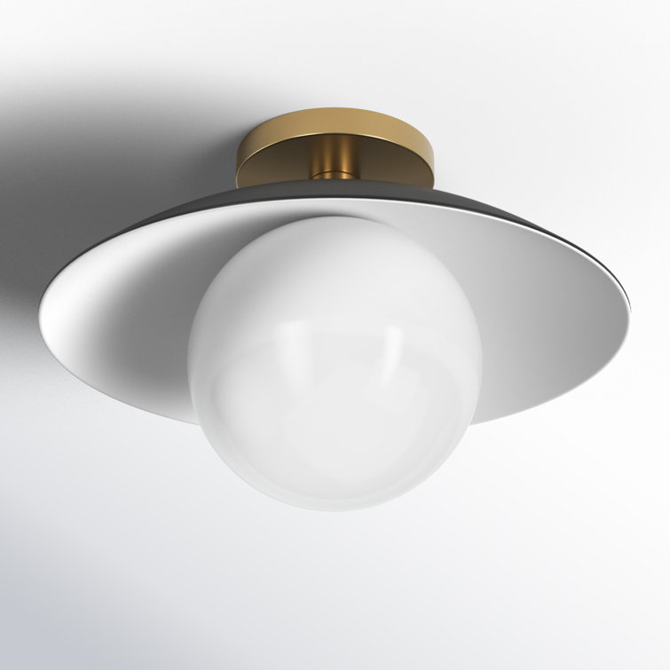 Matte Black and White Glass Bowl Semi Flush Mount Light