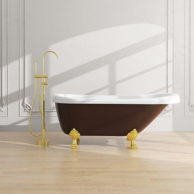 67" Red and White Acrylic Clawfoot Soaking Bathtub