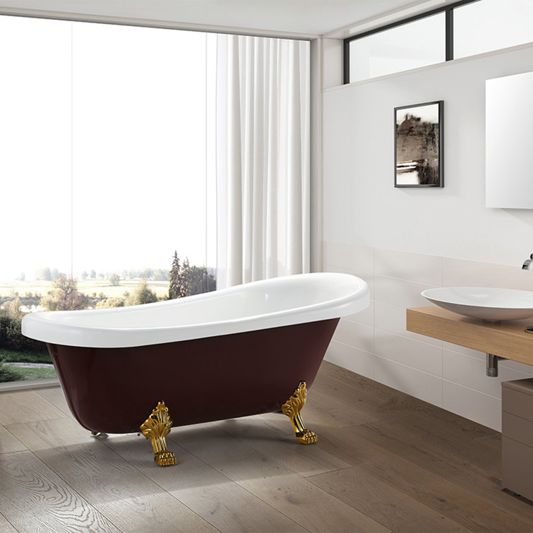 67" Red and White Acrylic Clawfoot Soaking Bathtub