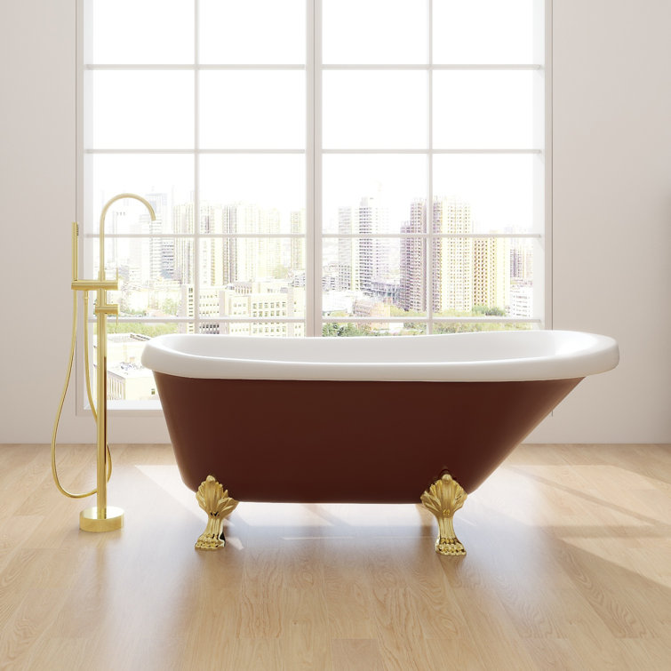 67" Red and White Acrylic Clawfoot Soaking Bathtub