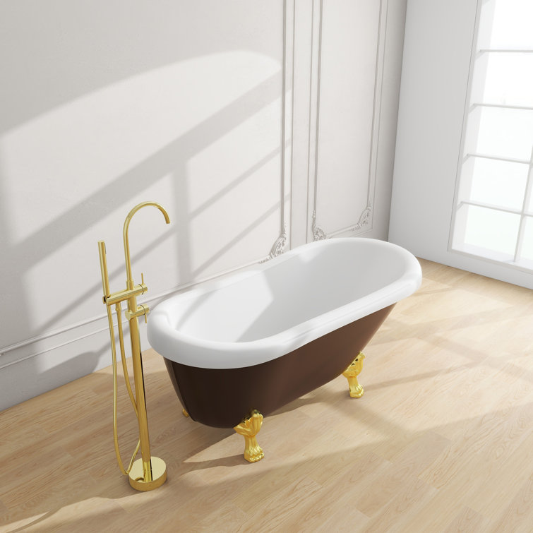 67" Red and White Acrylic Clawfoot Soaking Bathtub