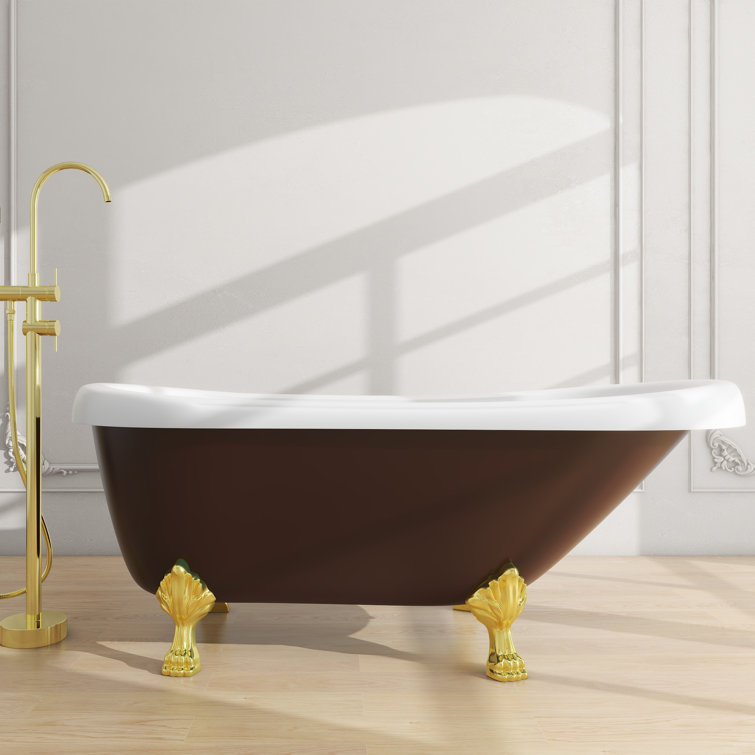 67" Red and White Acrylic Clawfoot Soaking Bathtub