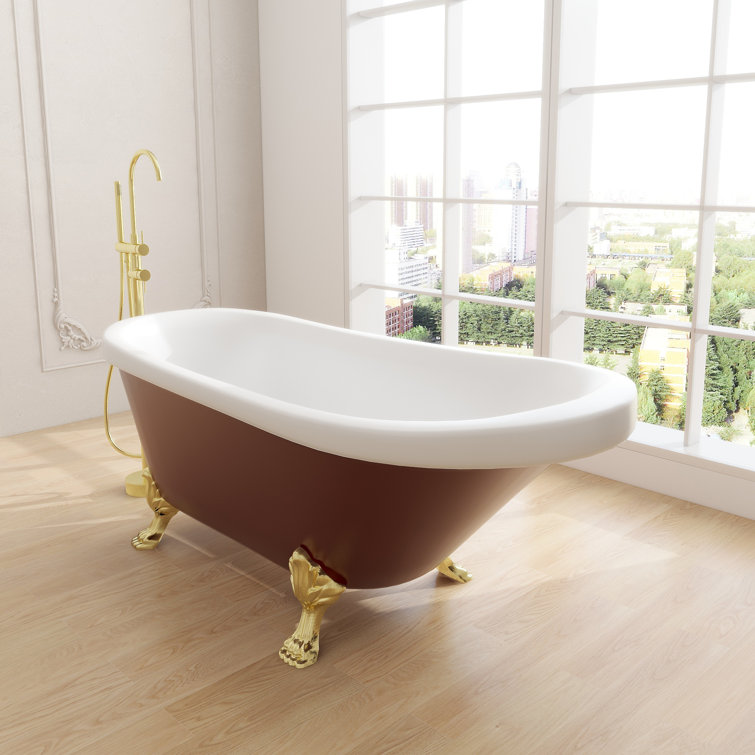 67" Red and White Acrylic Clawfoot Soaking Bathtub