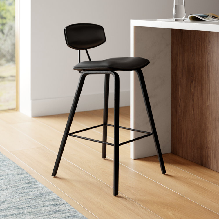 Gray Faux Leather & Black Brushed Wood Contemporary Counter Stool