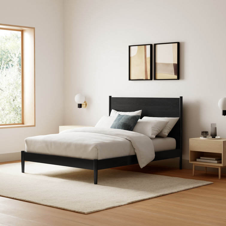Antigua Black Wood Queen Bed with Headboard and Drawer