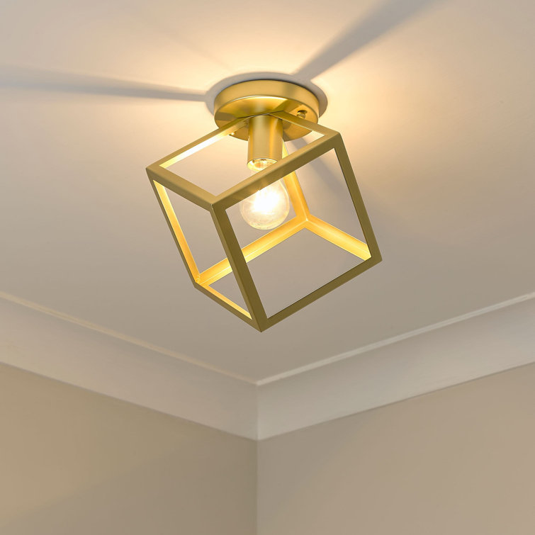Olympic Gold Geometric Glass-Free Flush Mount Light