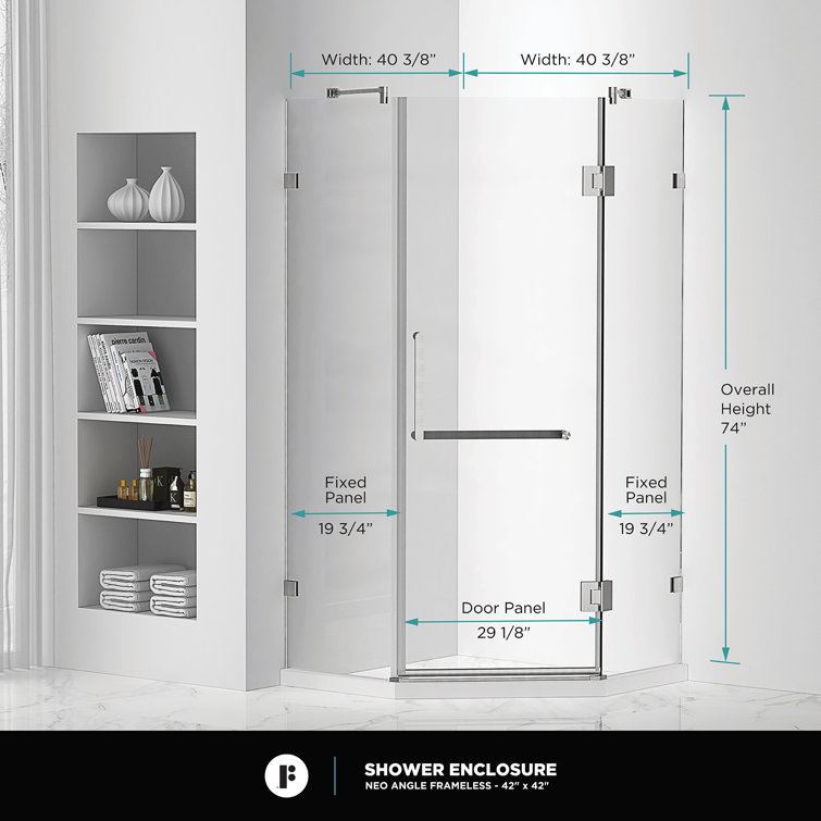 40.37'' Satin Brass Frameless Tempered Glass Shower Enclosure
