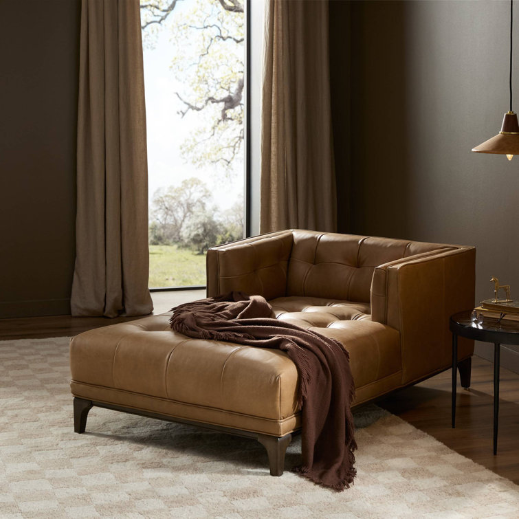 Dylan Mid-Century Rider Black Leather Chaise Lounge