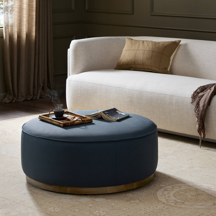 Rayna 36" Round Cobalt Faux Leather Ottoman