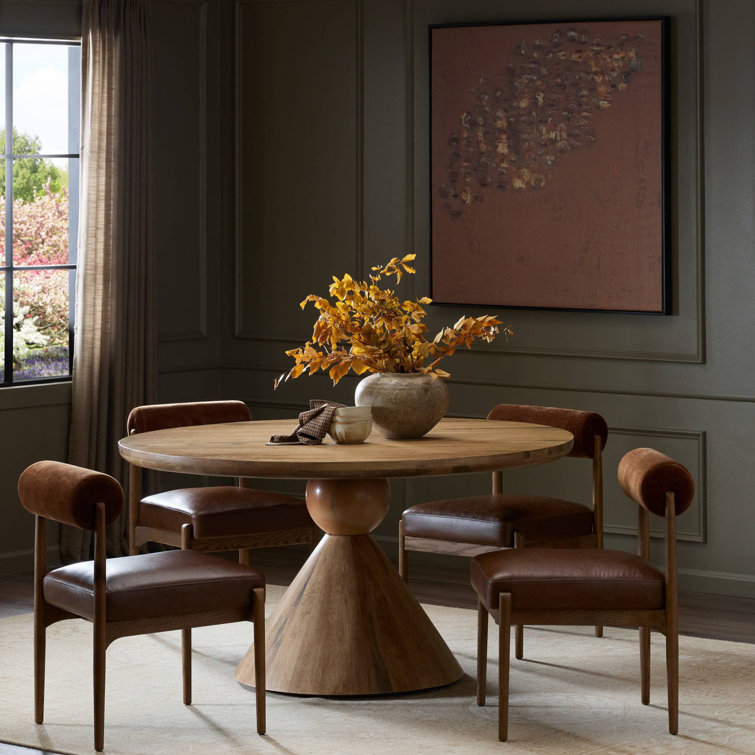 Merritt Honey-Toned Parawood Base with Blush Marble Top Round Dining Table