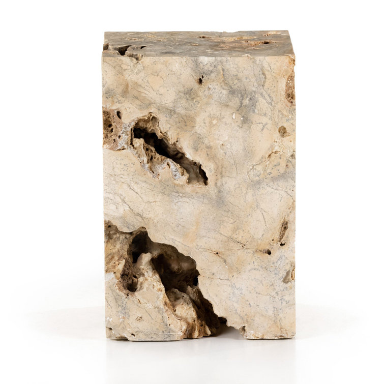 Square Brown and Gray Travertine End Table