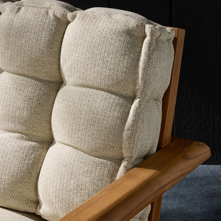 Natural Teak and Cream Tufted Cushion Lounge Chair