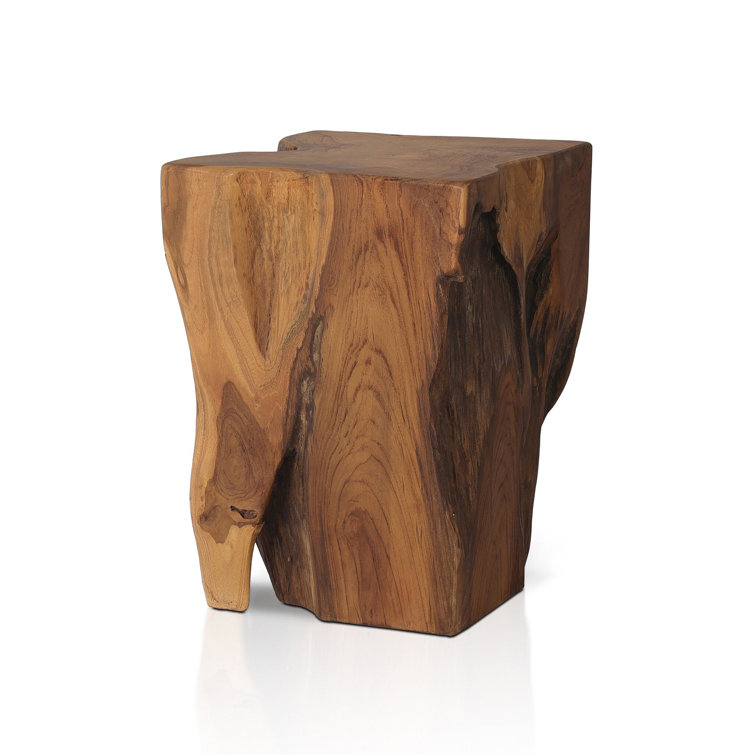 Modern Teak Root 12" Square Stool in Rich Brown
