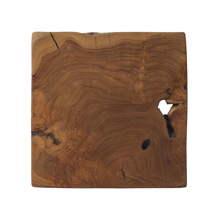 Modern Teak Root 12" Square Stool in Rich Brown