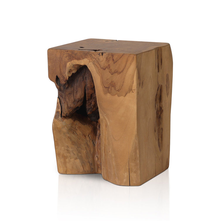 Modern Teak Root 12" Square Stool in Rich Brown