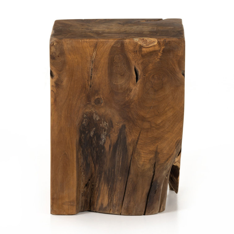 Modern Teak Root 12" Square Stool in Rich Brown