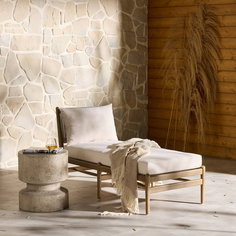 Lakin Oat Outdoor Wicker Chaise Lounge with White Cushions