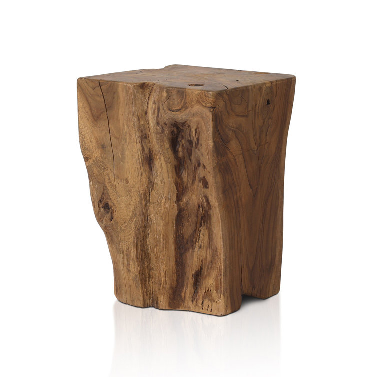 Modern Teak Root 12" Square Stool in Rich Brown