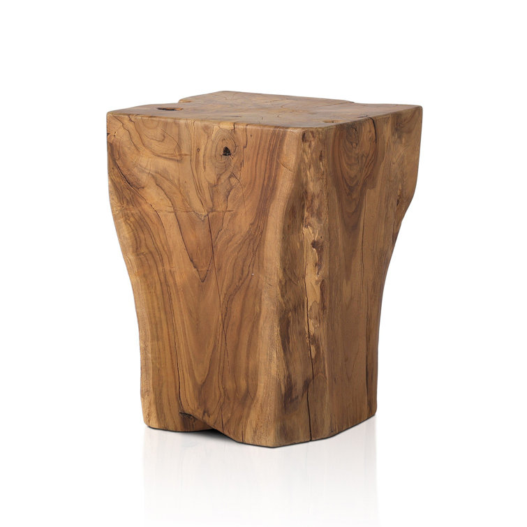 Modern Teak Root 12" Square Stool in Rich Brown