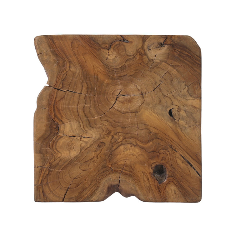 Modern Teak Root 12" Square Stool in Rich Brown