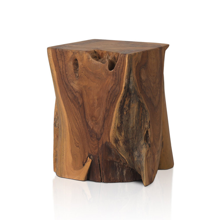 Modern Teak Root 12" Square Stool in Rich Brown