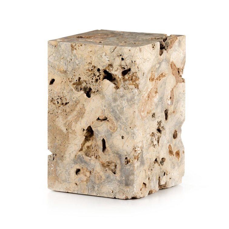 Square Brown and Gray Travertine End Table