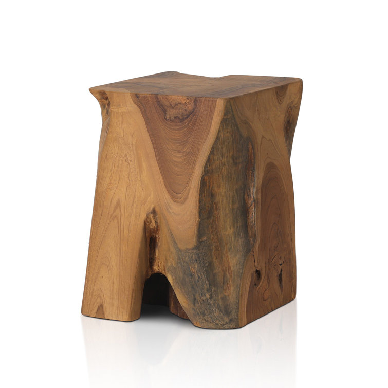 Modern Teak Root 12" Square Stool in Rich Brown