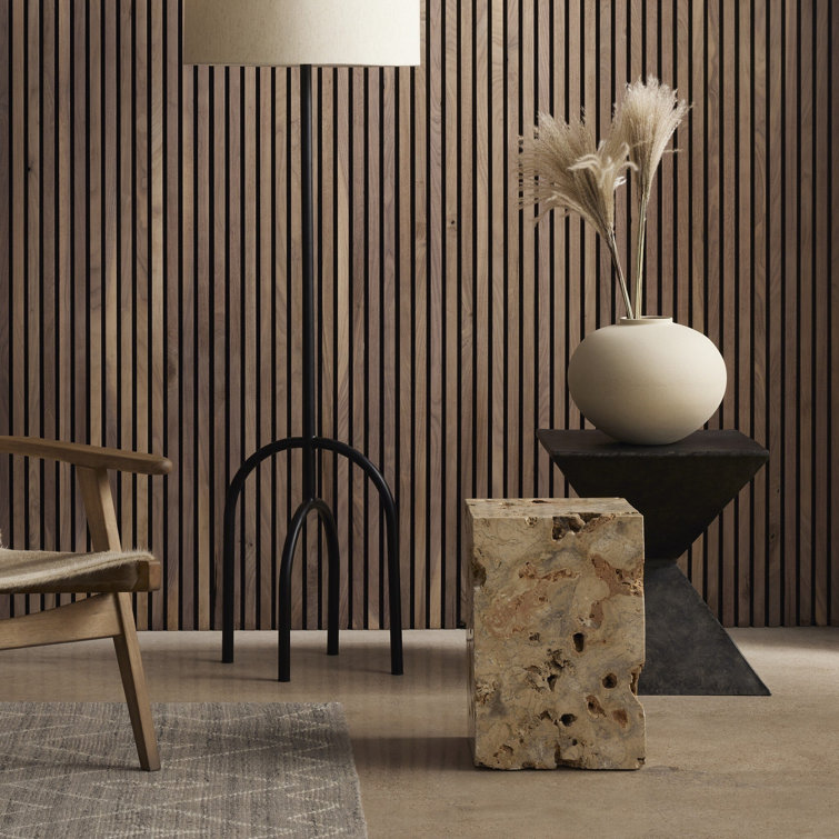 Square Brown and Gray Travertine End Table