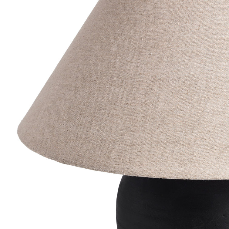 Black Terra Cotta Table Lamp with Linen Shade