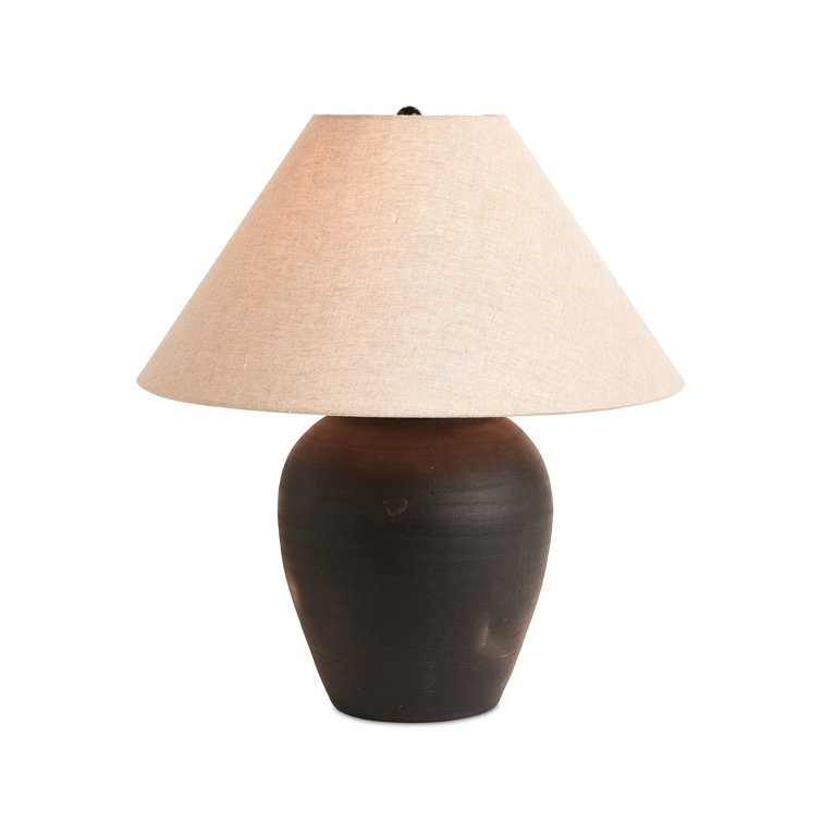 Black Terra Cotta Table Lamp with Linen Shade