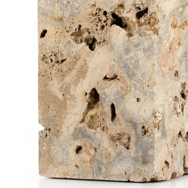 Square Brown and Gray Travertine End Table