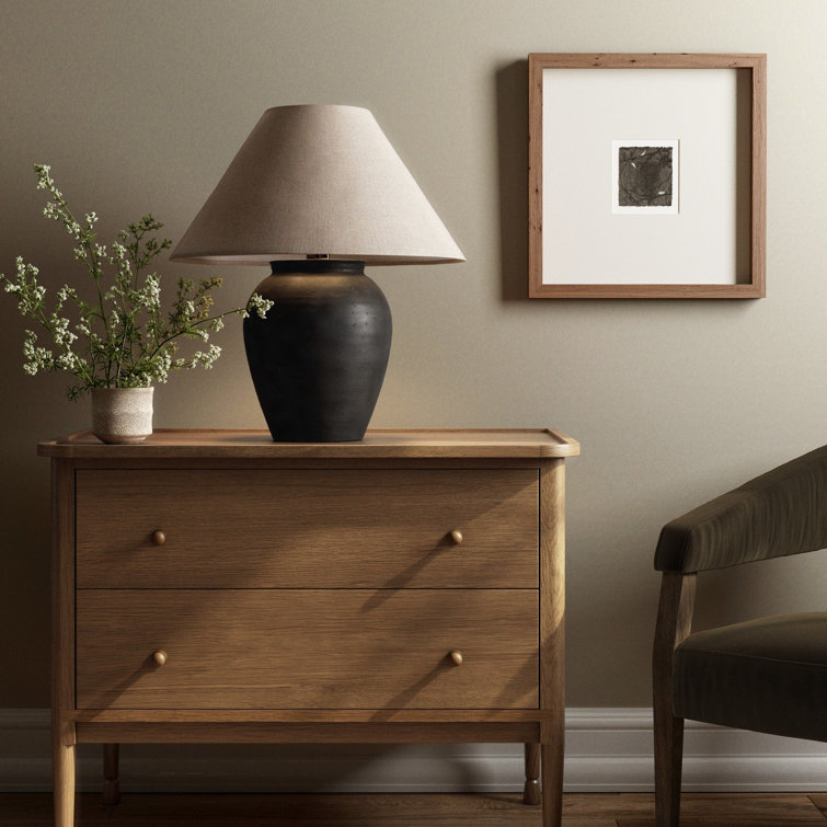 Black Terra Cotta Table Lamp with Linen Shade