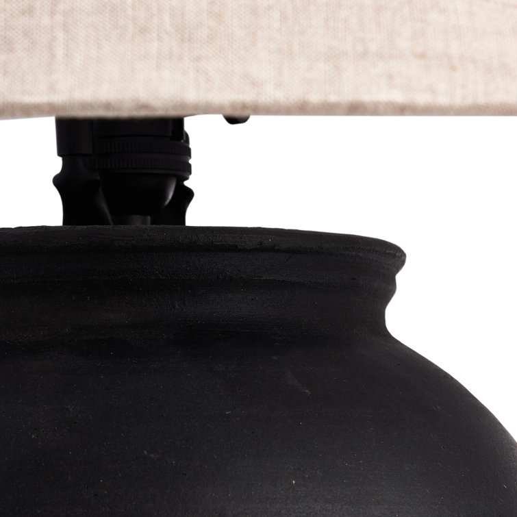Black Terra Cotta Table Lamp with Linen Shade