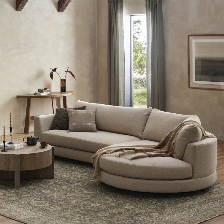 Beige Fabric Two-Piece Sectional Sofa with Wood Legs
