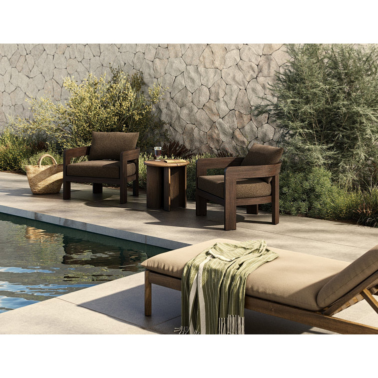 Ellor Brown Solid Teak Outdoor Lounge Chair with Cushion