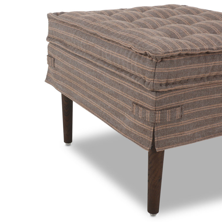 Bark Tufted Square Ottoman with Wood Legs, 24"
