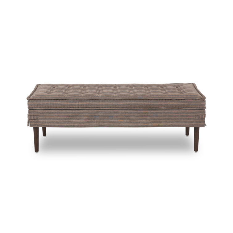 Cole 52" Bark Linen Tufted Accent Bench with Oak Legs