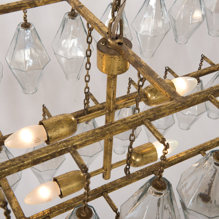 Gold Leaf Metal and Glass 8-Light Tiered Chandelier