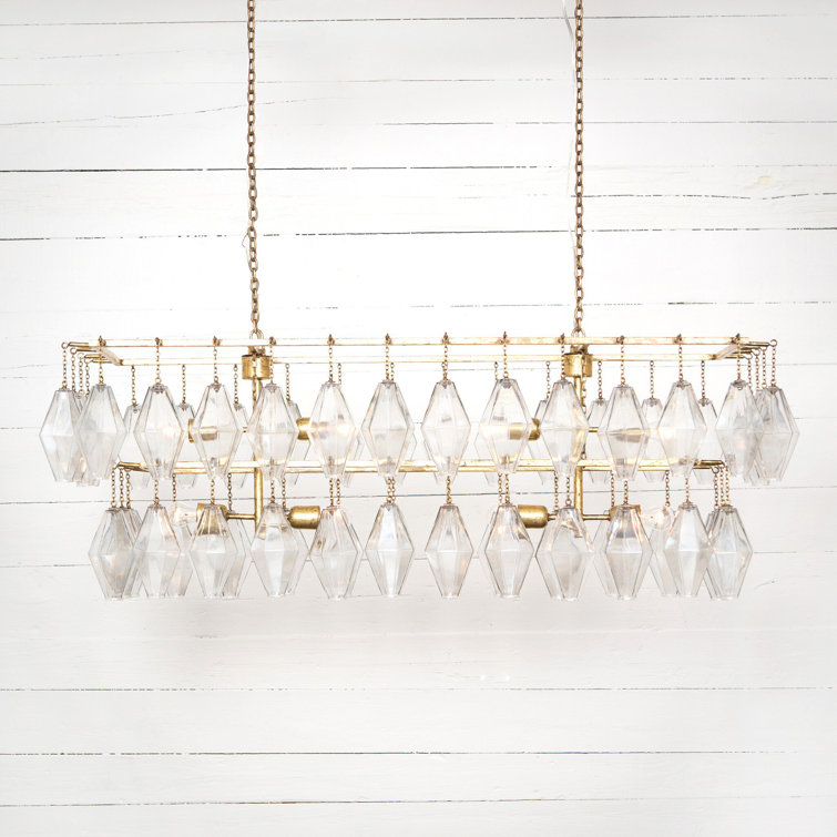 Gold Leaf Metal and Glass 8-Light Tiered Chandelier