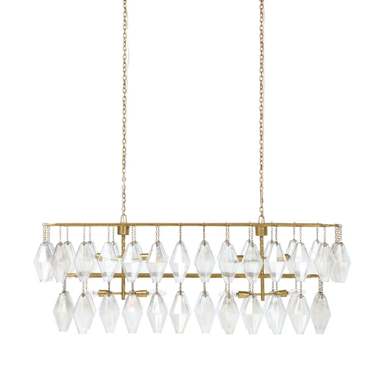 Gold Leaf Metal and Glass 8-Light Tiered Chandelier