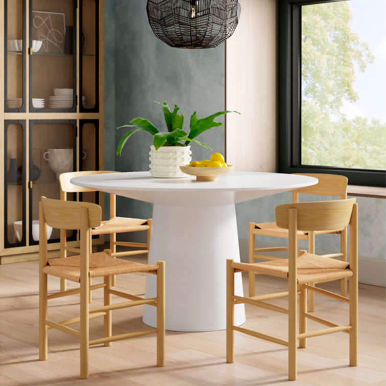 Matte White Round Pedestal Dining Table with MDF Finish