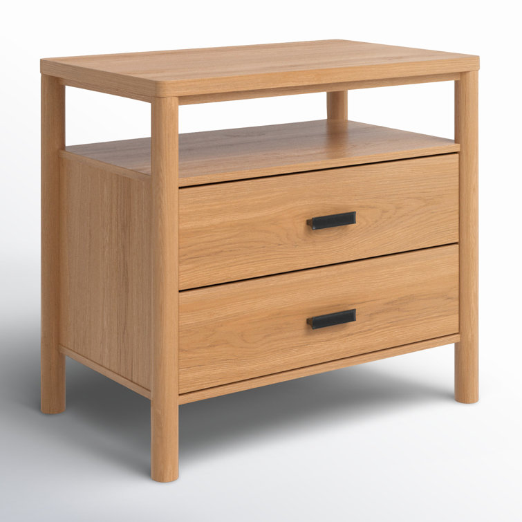 Natural Oak 1-Drawer Nightstand with Antique Bronze Handle