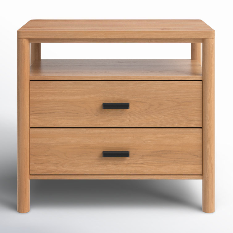 Natural Oak 1-Drawer Nightstand with Antique Bronze Handle