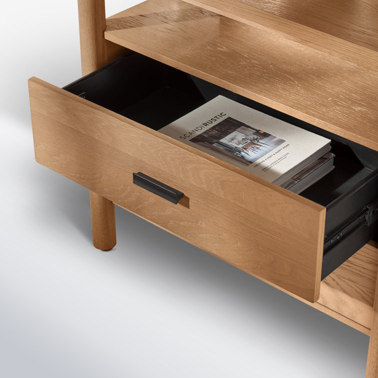 Natural Oak 1-Drawer Nightstand with Antique Bronze Handle