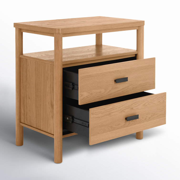 Natural Oak 1-Drawer Nightstand with Antique Bronze Handle